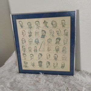 Vintage Framed Print Famous Jewish People 15 X 16